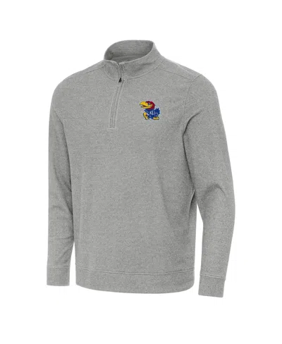 Antigua Men's Heather Gray Kansas Jayhawks Subtle Quarter-zip Sweatshirt