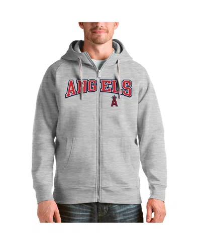 Antigua Men's Heather Gray Los Angeles Angels Team Logo Victory Full-zip Hoodie