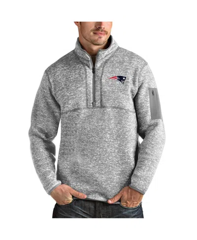 Antigua Men's Heather Gray New England Patriots Team Logo Fortune Quarter-zip Pullover Jacket