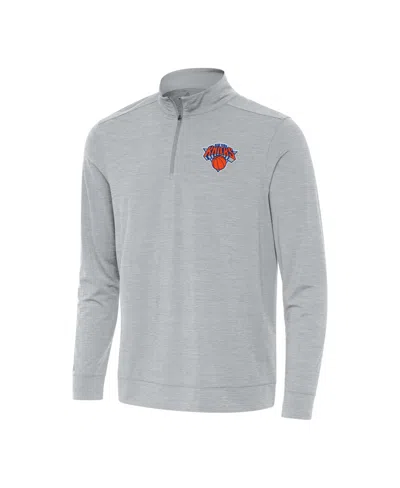 Antigua Men's Heather Gray New York Knicks Subtle Quarter-zip Sweatshirt In Multi