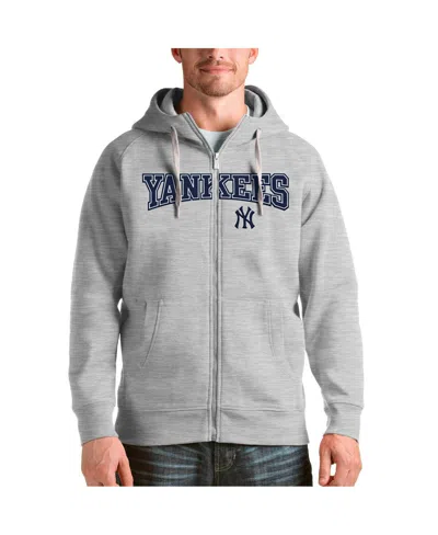 Antigua Men's Heather Gray New York Yankees Team Logo Victory Full-zip Hoodie
