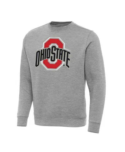 Antigua Men's Heather Gray Ohio State Buckeyes Big Tall Victory Crewneck Pullover Sweatshirt In Animal Print