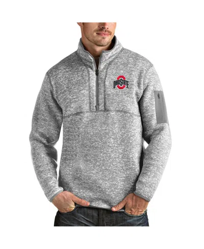 Antigua Men's Heather Gray Ohio State Buckeyes Fortune Half-zip Pullover Jacket