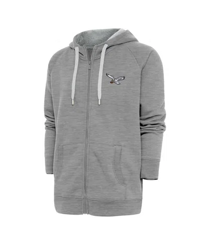 Antigua Men's Heather Gray Philadelphia Eagles Throwback Logo Victory Full-zip Hoodie