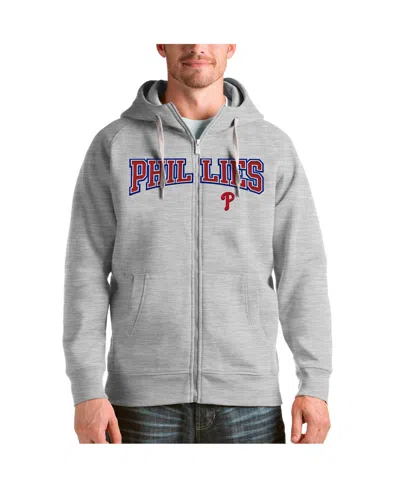 Antigua Men's Heather Gray Philadelphia Phillies Team Logo Victory Full-zip Hoodie