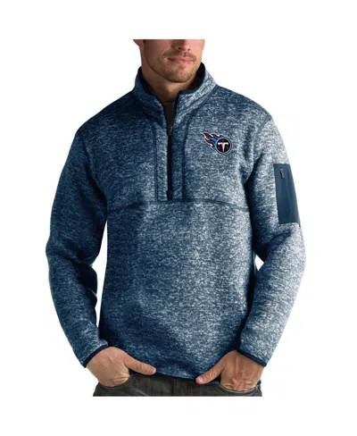 Antigua Men's Heather Navy Tennessee Titans Fortune Quarter-zip Pullover Jacket