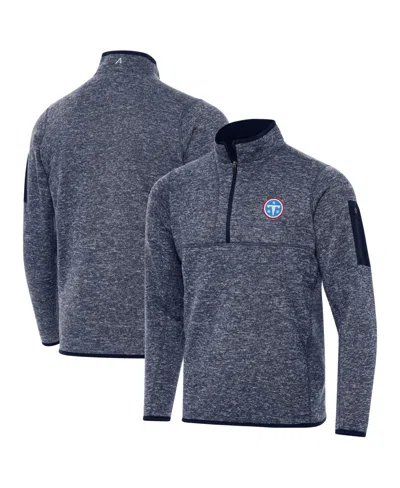 Antigua Men's Heather Navy Tennessee Titans Fortune Quarter-zip Pullover Sweatshirt In Blue