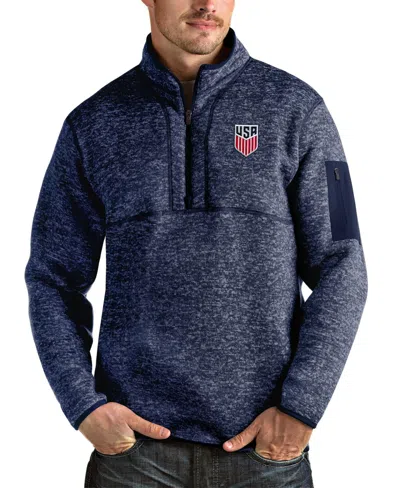 Antigua Men's Heather Navy Usmnt Fortune Quarter-zip Pullover Sweatshirt In Blue