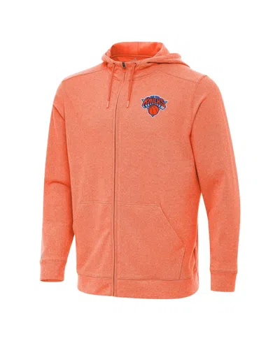 Antigua Men's Heather Orange New York Knicks Effortless Full-zip Hoodie Jacket