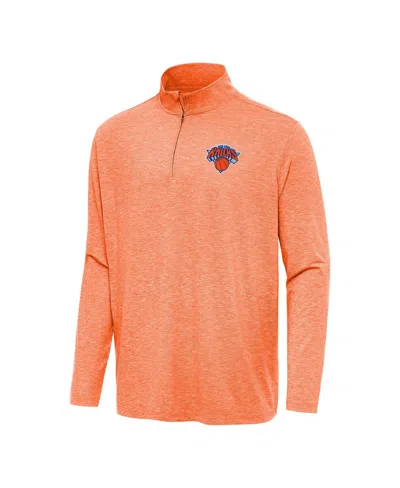 Antigua Men's Heather Orange New York Knicks Hunk Quarter-zip Sweatshirt In Animal Print