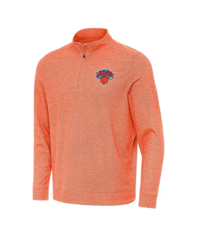 Antigua Men's Heather Orange New York Knicks Subtle Quarter-zip Sweatshirt