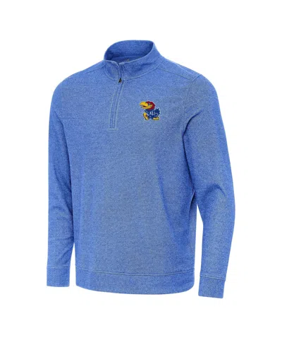 Antigua Men's Heather Royal Kansas Jayhawks Subtle Quarter-zip Sweatshirt