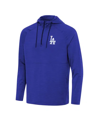 Antigua Men's Heather Royal Los Angeles Dodgers Spikes Quarter-zip Pullover Hoodie In Blue