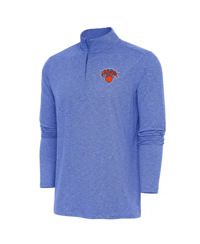 Antigua Men's Heather Royal New York Knicks Hunk Quarter-zip Pullover Sweatshirt In Blue