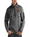Antigua Men's Heathered Charcoal Chicago Bears Bear Head Fortune Quarter-zip Pullover Jacket In Heather Charcoal