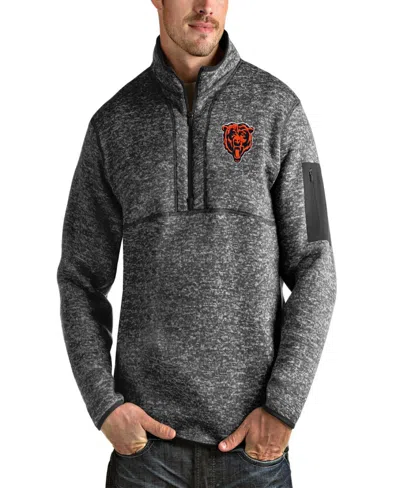 Antigua Men's Heathered Charcoal Chicago Bears Bear Head Fortune Quarter-zip Pullover Jacket In Heather Charcoal