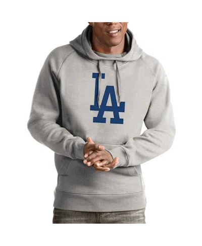 Antigua Men's Heathered Gray Los Angeles Dodgers Victory Pullover Hoodie In Heather Gray