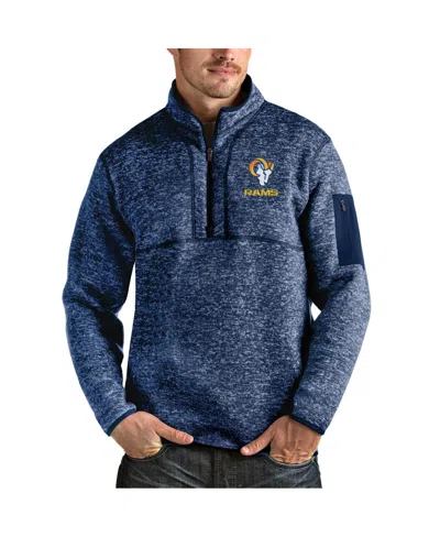 Antigua Men's Heathered Navy Los Angeles Rams Fortune Quarter-zip Pullover Jacket In Heather Navy