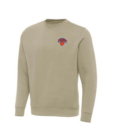 Antigua Men's Khaki New York Knicks Victory Crewneck Pullover Sweatshirt In Neutral
