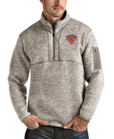 Antigua Men's Natural New York Knicks Fortune Quarter-zip Pullover Jacket In Gray