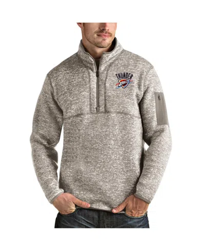 Antigua Men's Natural Oklahoma City Thunder Fortune Quarter-zip Pullover Jacket In Brown
