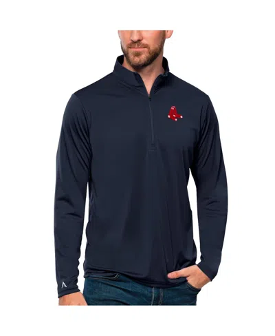 Antigua Men's Navy Boston Red Sox Tribute Quarter-zip Pullover Top In Blue