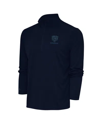 Antigua Men's Navy Chicago Bears Tonal Logo Tribute Quarter-zip Pullover Sweatshirt In Blue