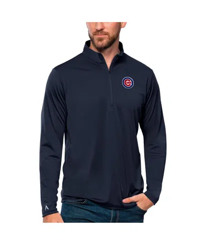 Antigua Men's Navy Chicago Cubs Tribute Quarter-zip Pullover Top In Blue