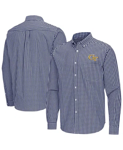 Antigua Men's Navy Georgia Tech Yellow Jackets Ellis Woven Tri-blend Long Sleeves Button-down Shirt In Multi