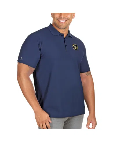 Antigua Men's Navy Milwaukee Brewers Big Tall Legacy Pique Polo Shirt In Blue