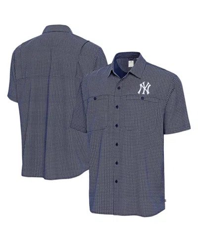 Antigua Men's Navy New York Yankees Mosaic Button-up Shirt In Blue