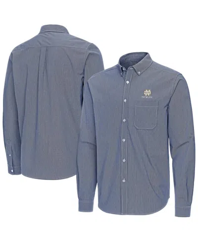 Antigua Men's Navy Notre Dame Fighting Irish Porter Woven Tri-blend Long Sleeve Button-down Shirt In Blue