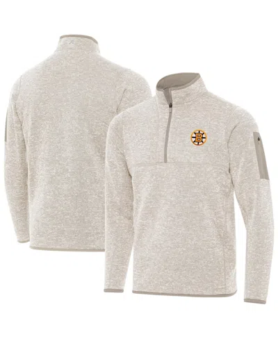 Antigua Men's Oatmeal Boston Bruins Fortune Quarter-zip Pullover Jacket In Multi