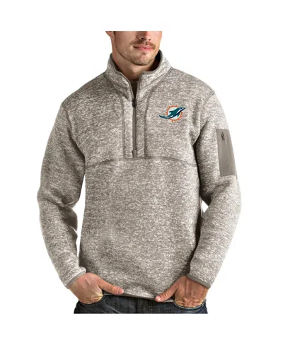 Antigua Men's Oatmeal Miami Dolphins Fortune Quarter-zip Pullover Jacket