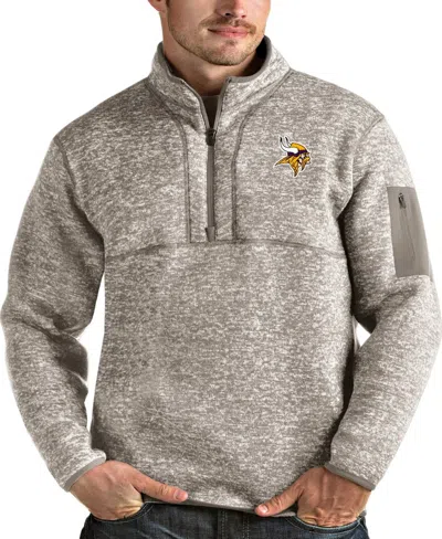 Antigua Men's Oatmeal Minnesota Vikings Fortune Quarter-zip Pullover Jacket