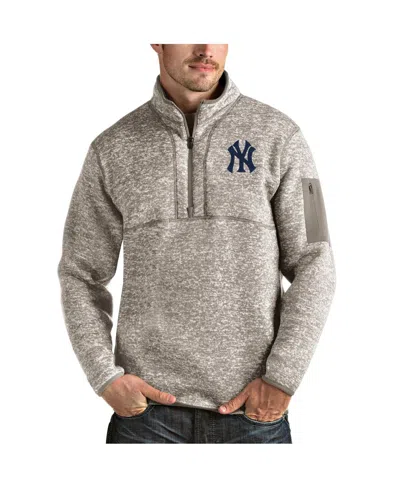 Antigua Men's Oatmeal New York Yankees Fortune Quarter-zip Pullover Jacket In Gray