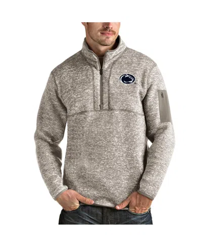 Antigua Men's Oatmeal Penn State Nittany Lions Fortune Half-zip Pullover Jacket In Brown