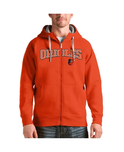 Antigua Men's Orange Baltimore Orioles Team Logo Victory Full-zip Hoodie