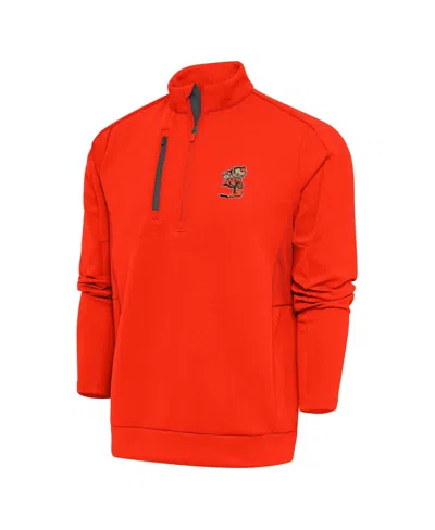 Antigua Men's Orange Cleveland Browns Team Logo Generation Quarter-zip Pullover Jacket In Orange,charcoal