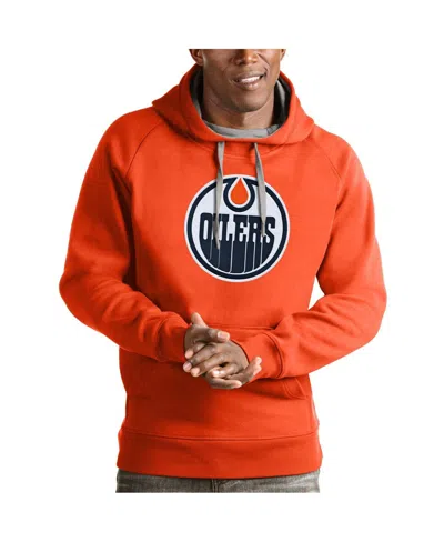 Antigua Men's Orange Edmonton Oilers Logo Victory Pullover Hoodie