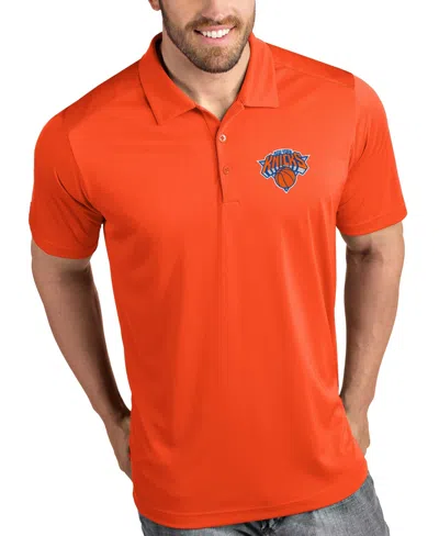 Antigua Men's Orange New York Knicks Tribute Polo Shirt In White
