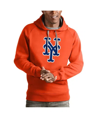 Antigua Men's Orange New York Mets Victory Pullover Team Logo Hoodie