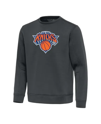 Antigua Men's Pewter New York Knicks Relevant Pullover Sweatshirt In Black