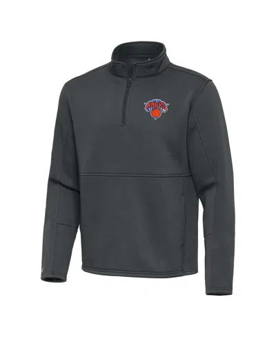 Antigua Men's Pewter New York Knicks Twist Quarter-zip Pullover Sweatshirt In Black