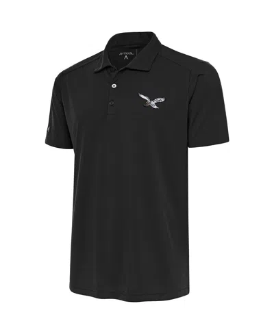 Antigua Men's Pewter Philadelphia Eagles Throwback Logo Legacy Pique Polo Shirt In Black