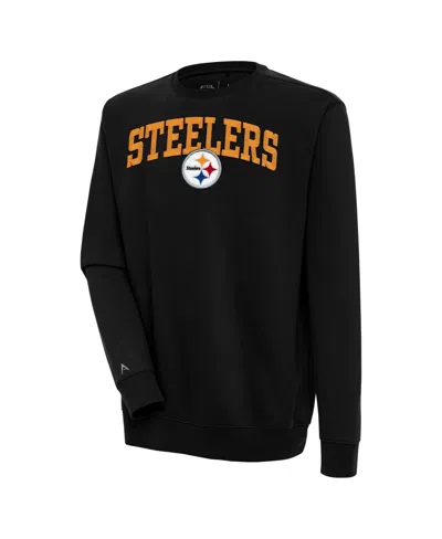 Antigua Men's Pittsburgh Steelers Victory Chenille Crew Neck Graphic Pullover Sweatshirt In Black