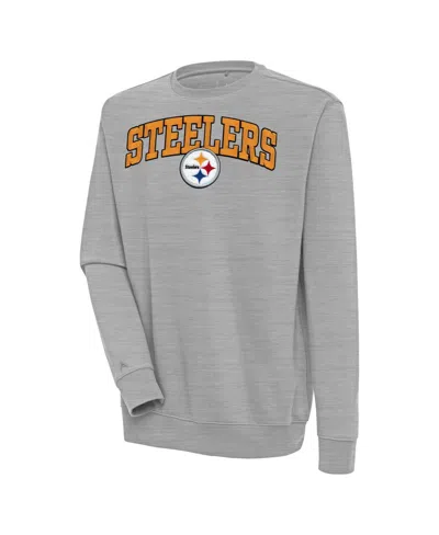 Antigua Men's Pittsburgh Steelers Victory Chenille-patch Brushed-back Fleece Sweatshirt In Gray