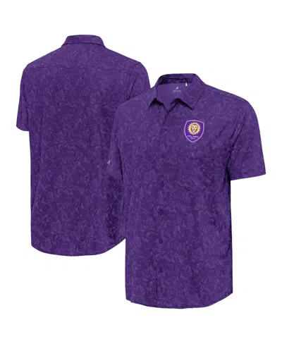 Antigua Men's Purple Orlando City Sc Lush Woven Button-up Shirt In Blue