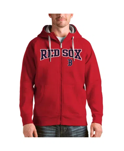 Antigua Men's Red Boston Red Sox Team Logo Victory Full-zip Hoodie