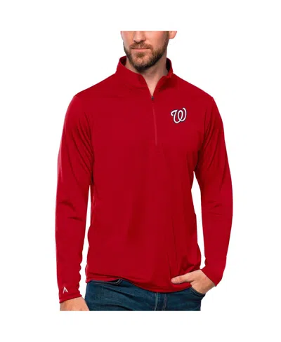 Antigua Men's Red Washington Nationals Tribute Quarter-zip Pullover Top